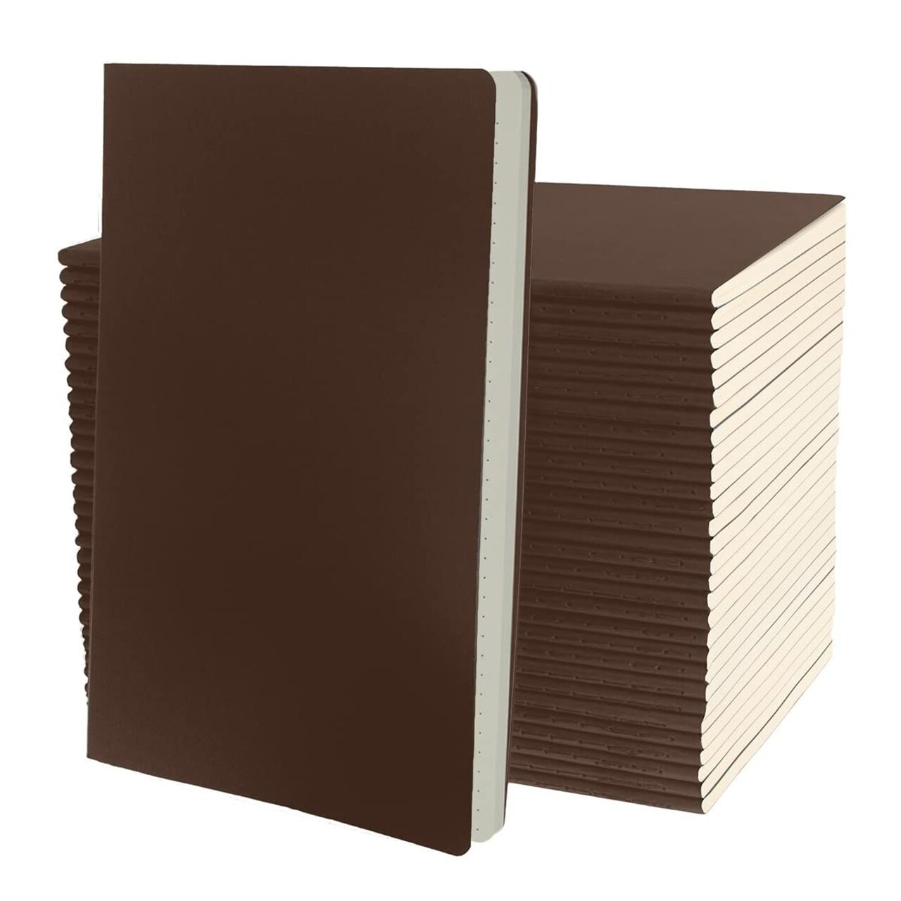 Simply Genius 30 Pack Bulk A5 Dotted Softcover Notebooks, 92 pages, 8.2" x 5.5", Writing Journal for Work, Travel, Business, School & More, Grid Notebook for Men & Women - Brown